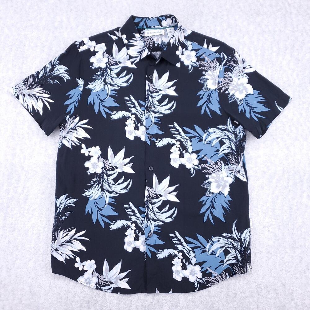 Cubavera Hawaiian Shirt Mens M Black Floral Short Sleeve Button Up Resortwear - Picture 1 of 10